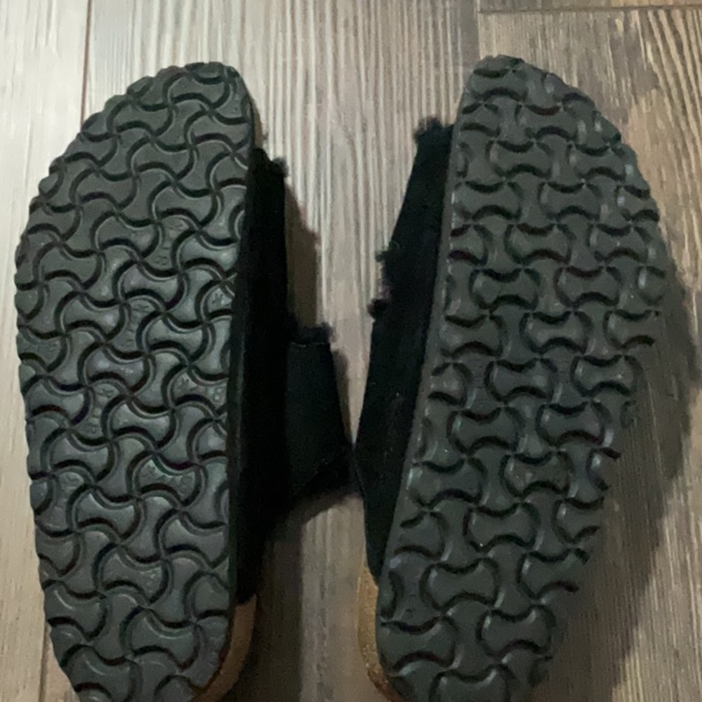 Black Fuzzy Birkenstock Slide Sandals - Picture 3 of 3